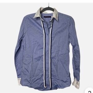 Harvey faircloth Elegant Blue Button-Down Shirt with White Trim